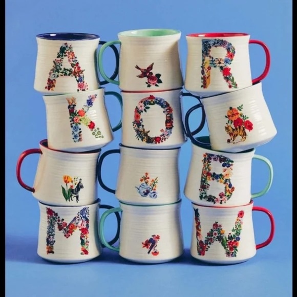NWT Anthropologie Nathalie Lete Bouquet Monogram Mug T - Picture 2 of 4